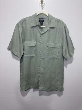 Bruno Mens Sage Green 100% Washable Linen Short Sleeve Button Down Shirt Size M